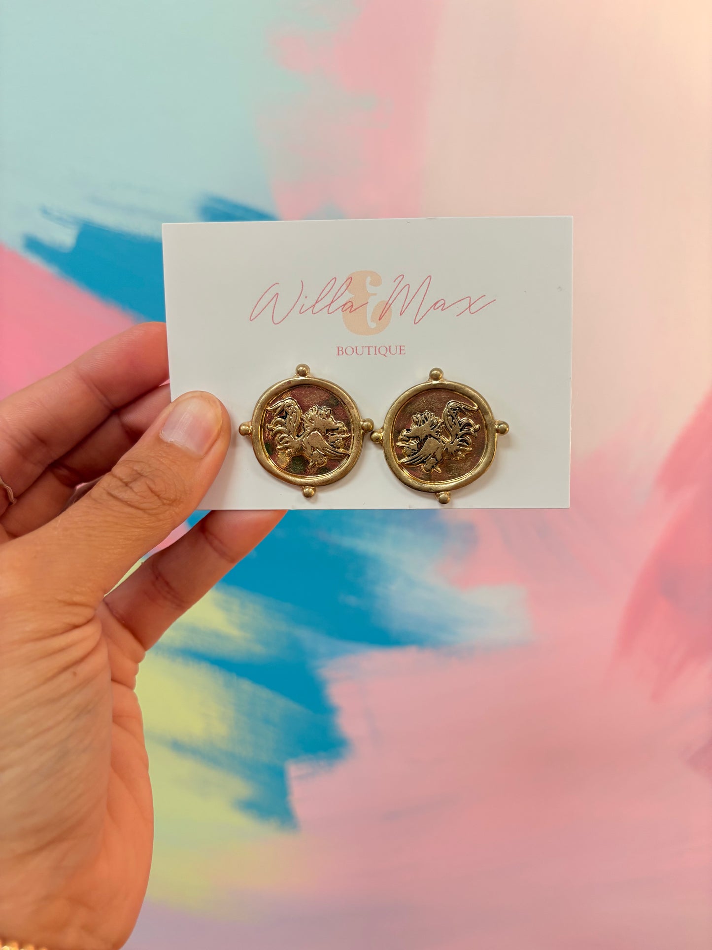 Gamecock Hammered Round Earrings