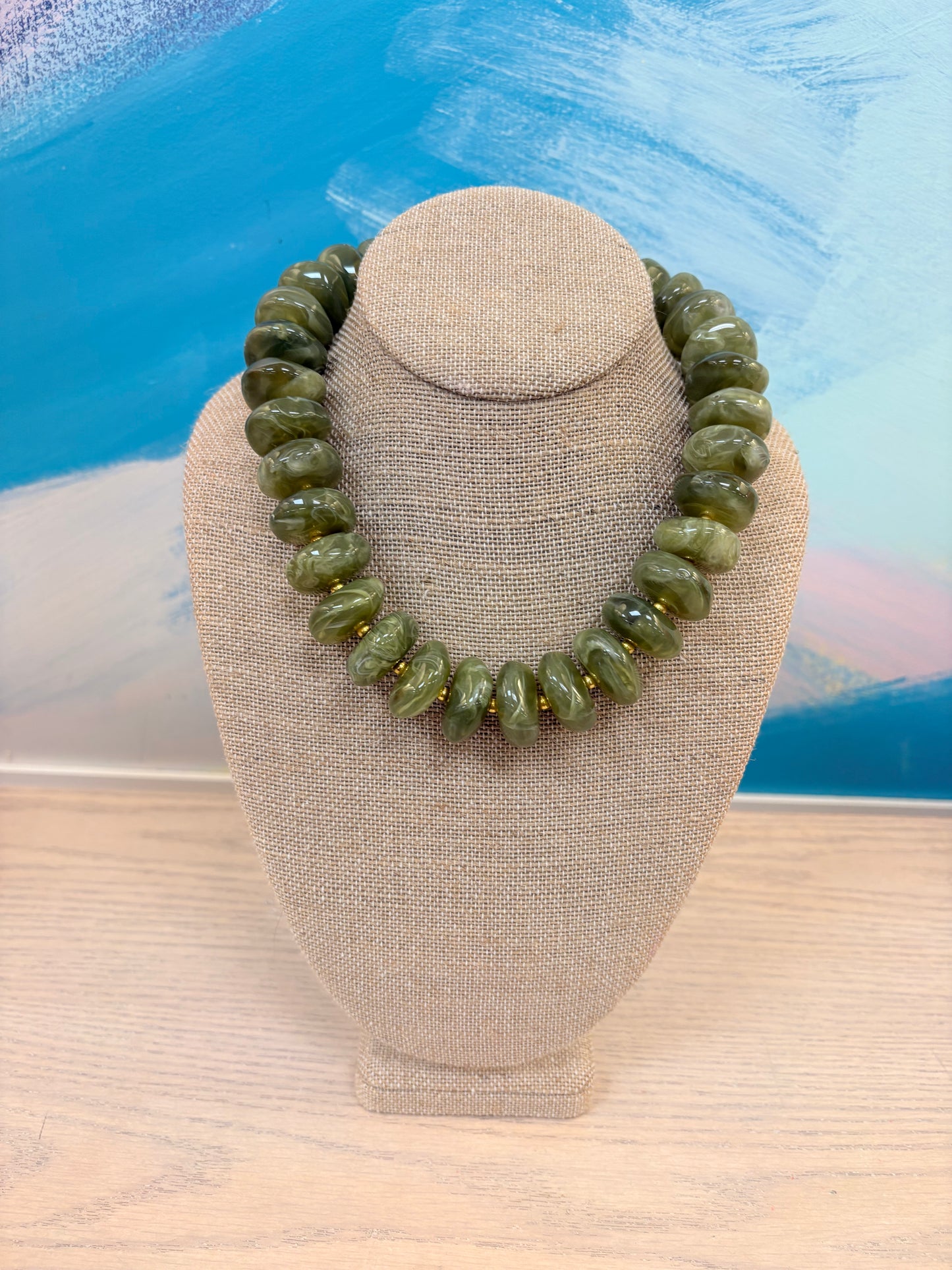 Fable Resin Beaded Necklace - Olive Green