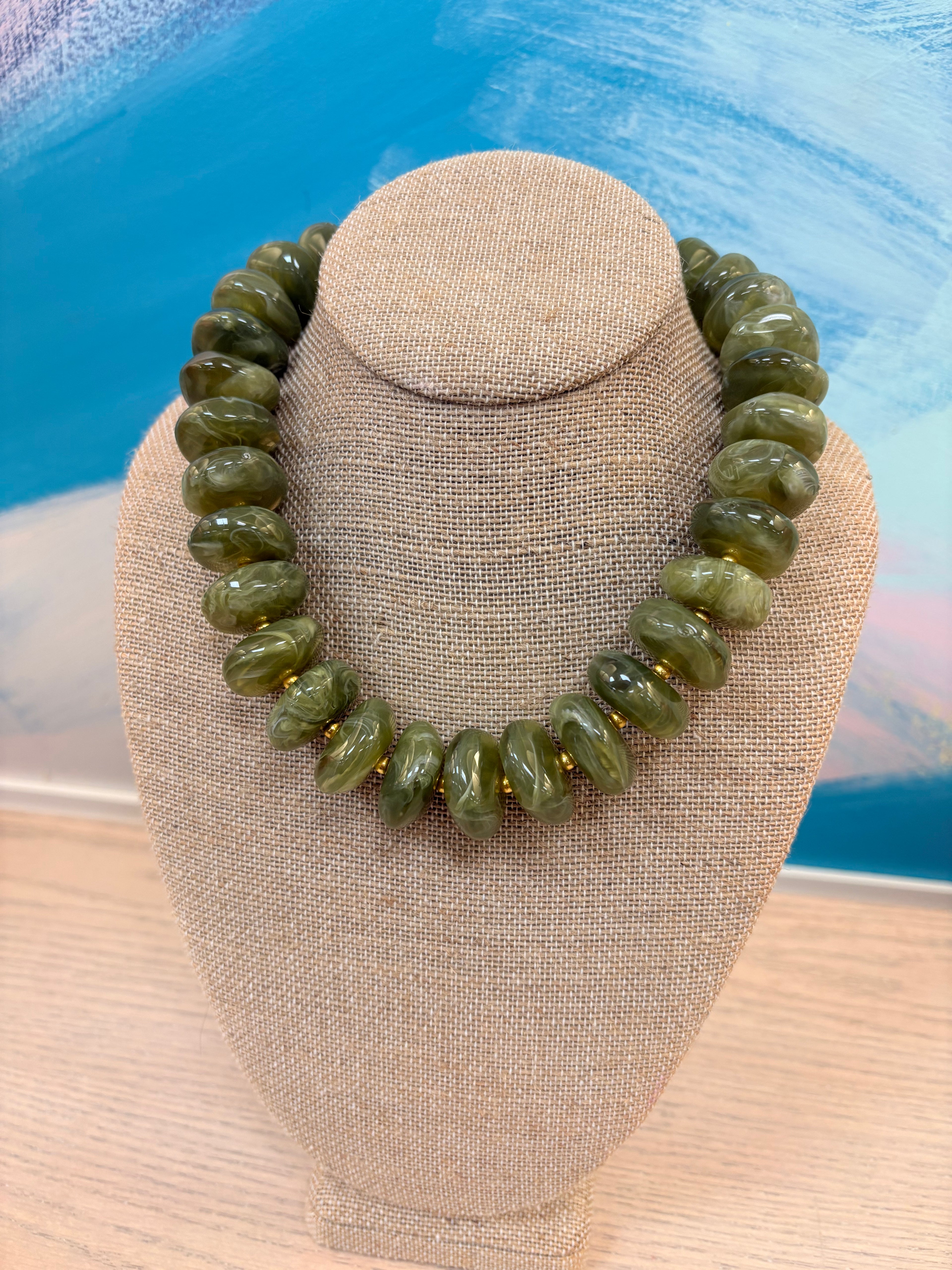 Fable Resin Beaded Necklace - Olive Green