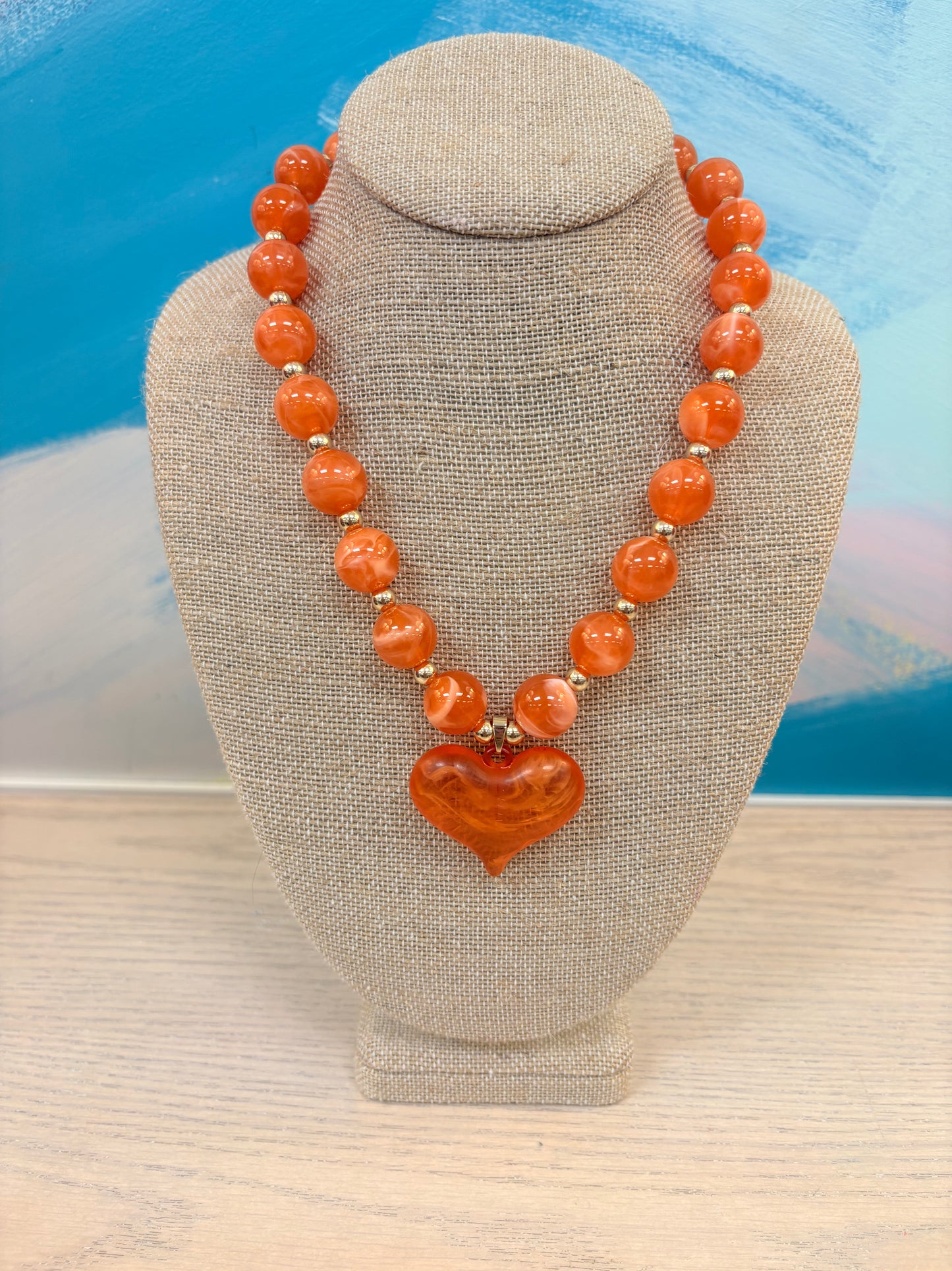 Tyra Beaded Heart Necklace - Orange