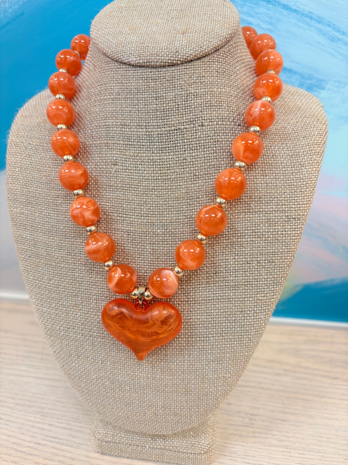 Tyra Beaded Heart Necklace - Orange