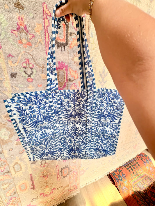Blue Bloom Quilted Tote Bag