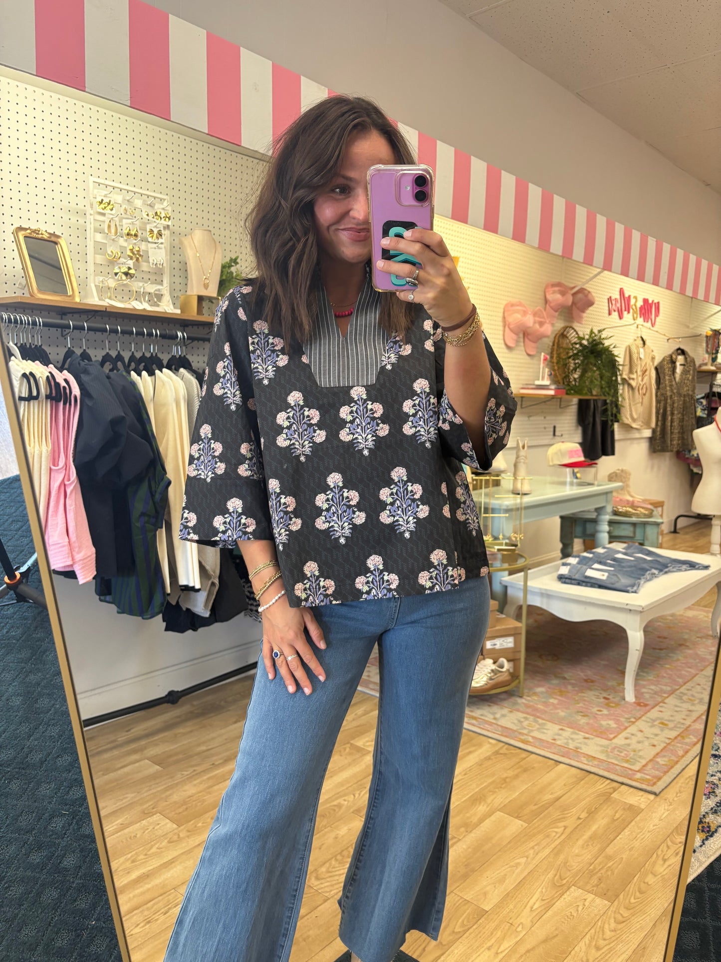 Pinstripe Petals Floral Top