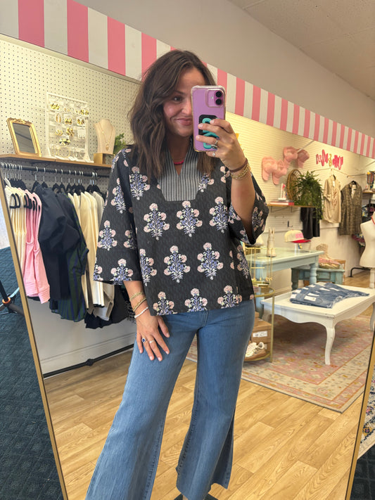 Pinstripe Petals Floral Top