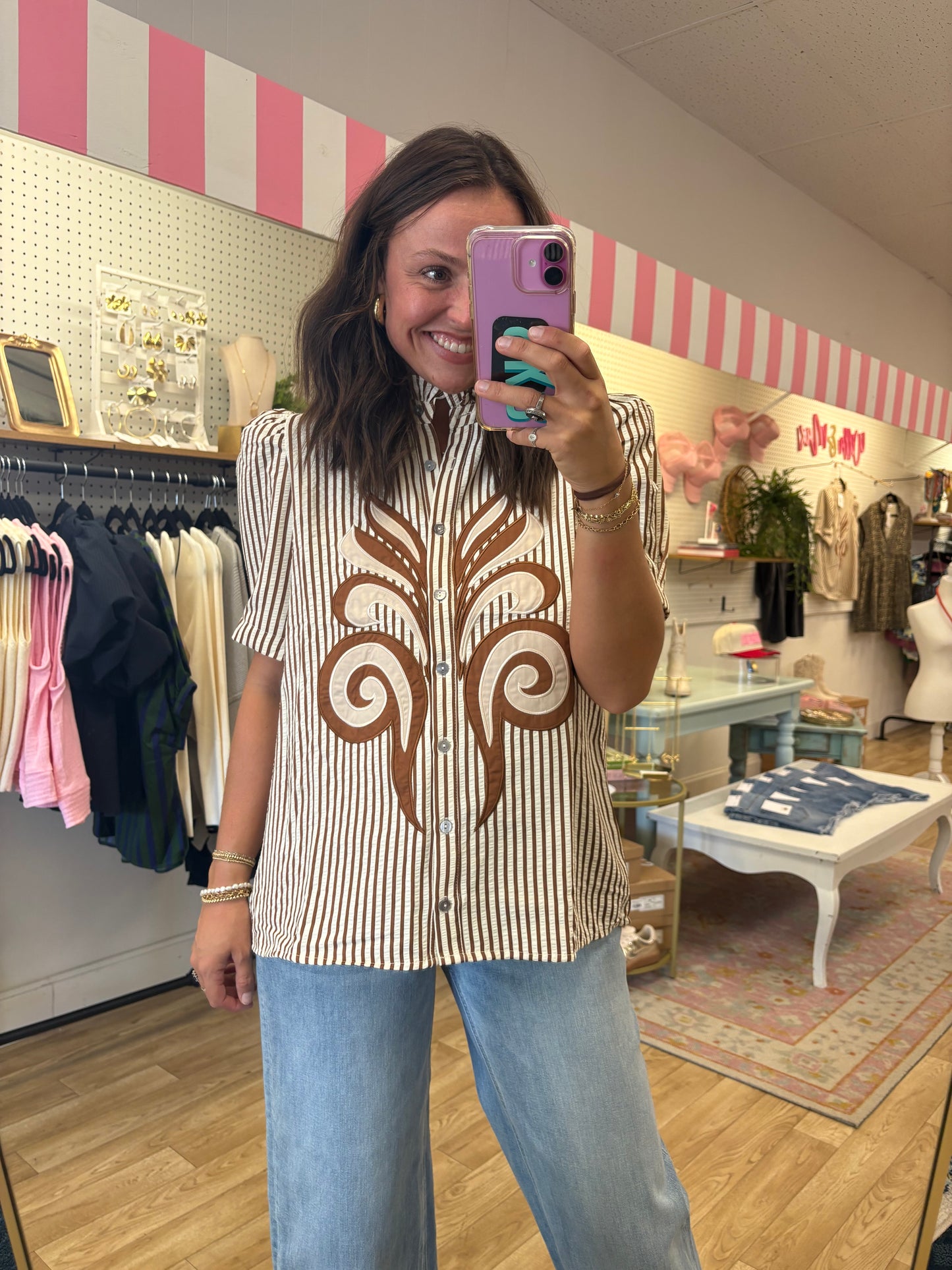 Pinstripe Poetry Buttoned Top