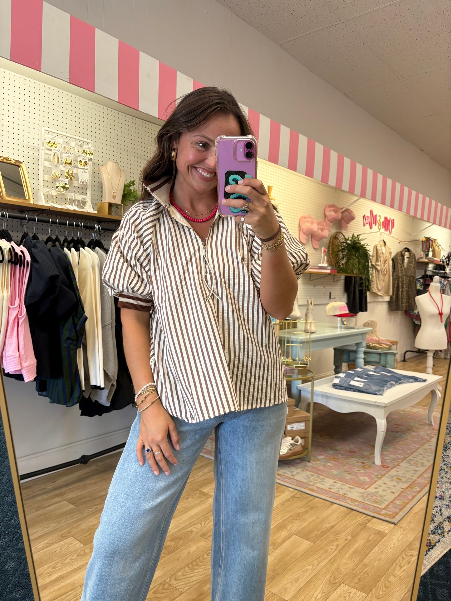 Lifted Lines Collared Striped Top