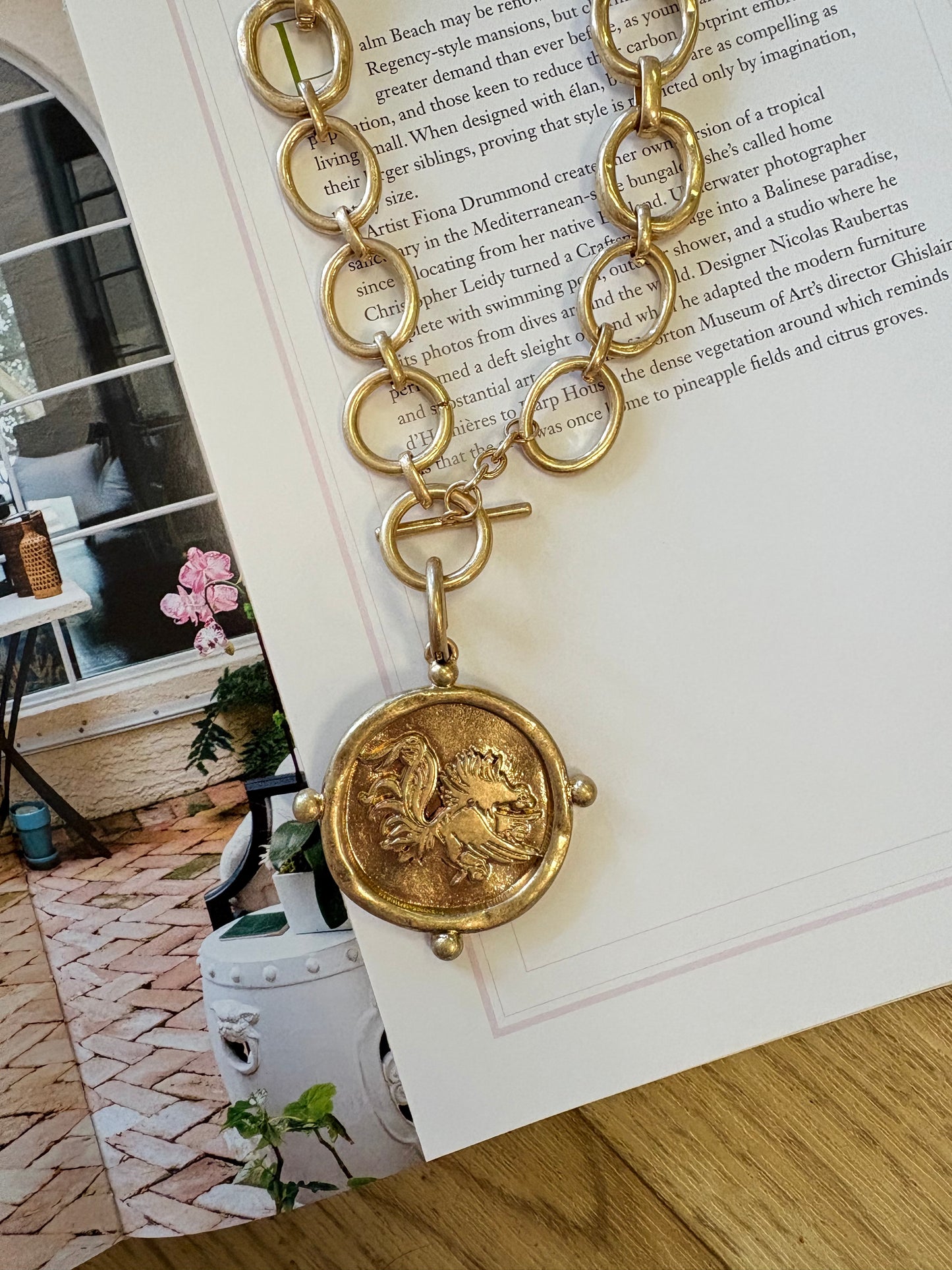 Gamecock Round Pendant Necklace
