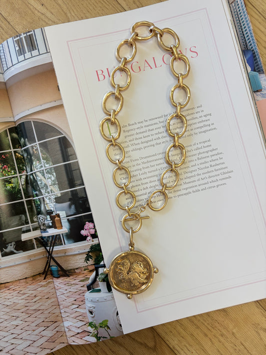 Gamecock Round Pendant Necklace