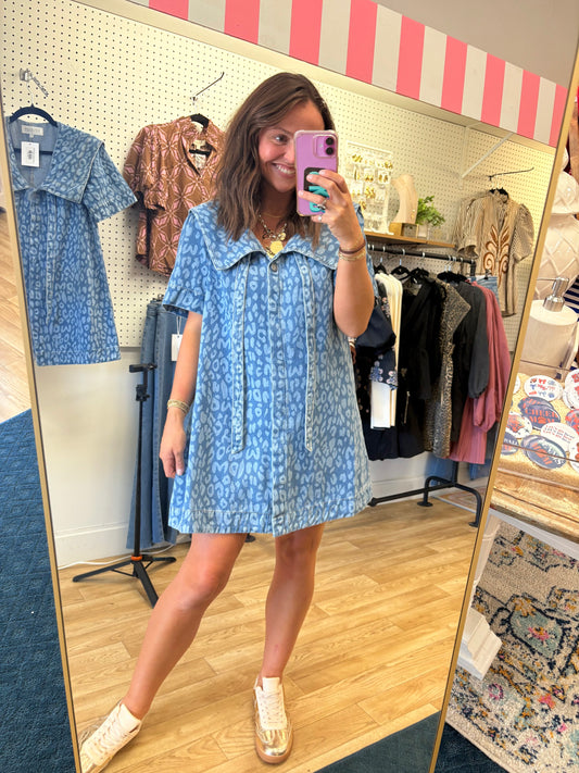 Spotted in Denim Leopard Mini Dress