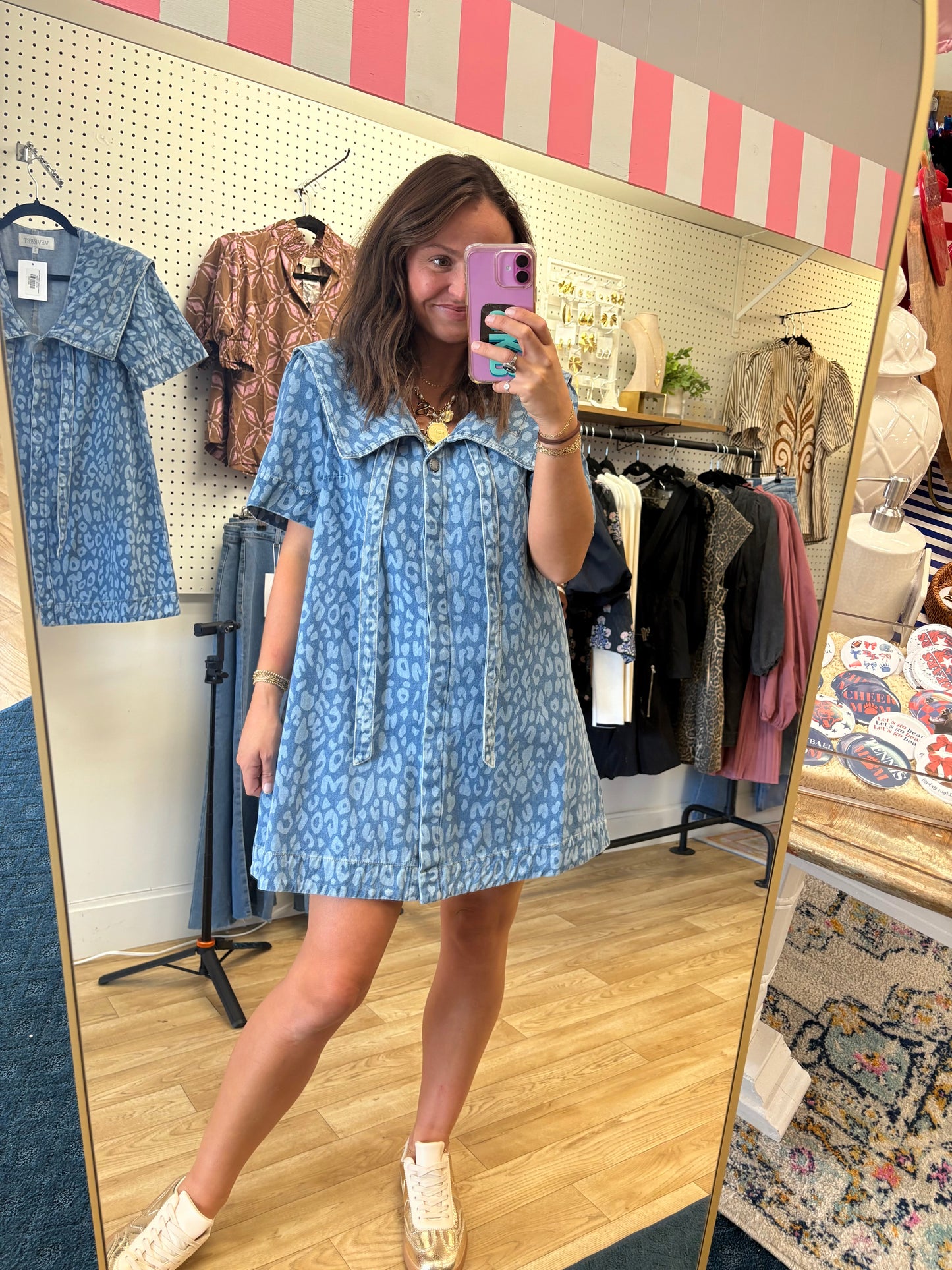 Spotted in Denim Leopard Mini Dress