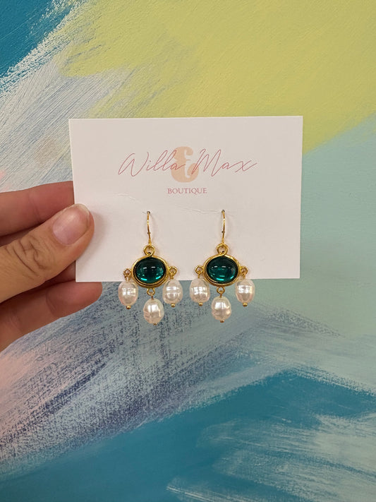 Scarlette Emerald Pearl Earrings