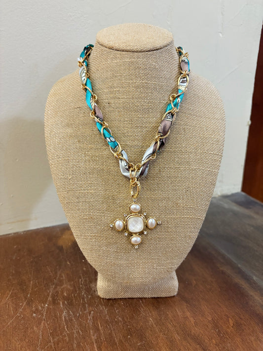 Shaley Scarf Twisted Chain Cross Pearl Pendant
