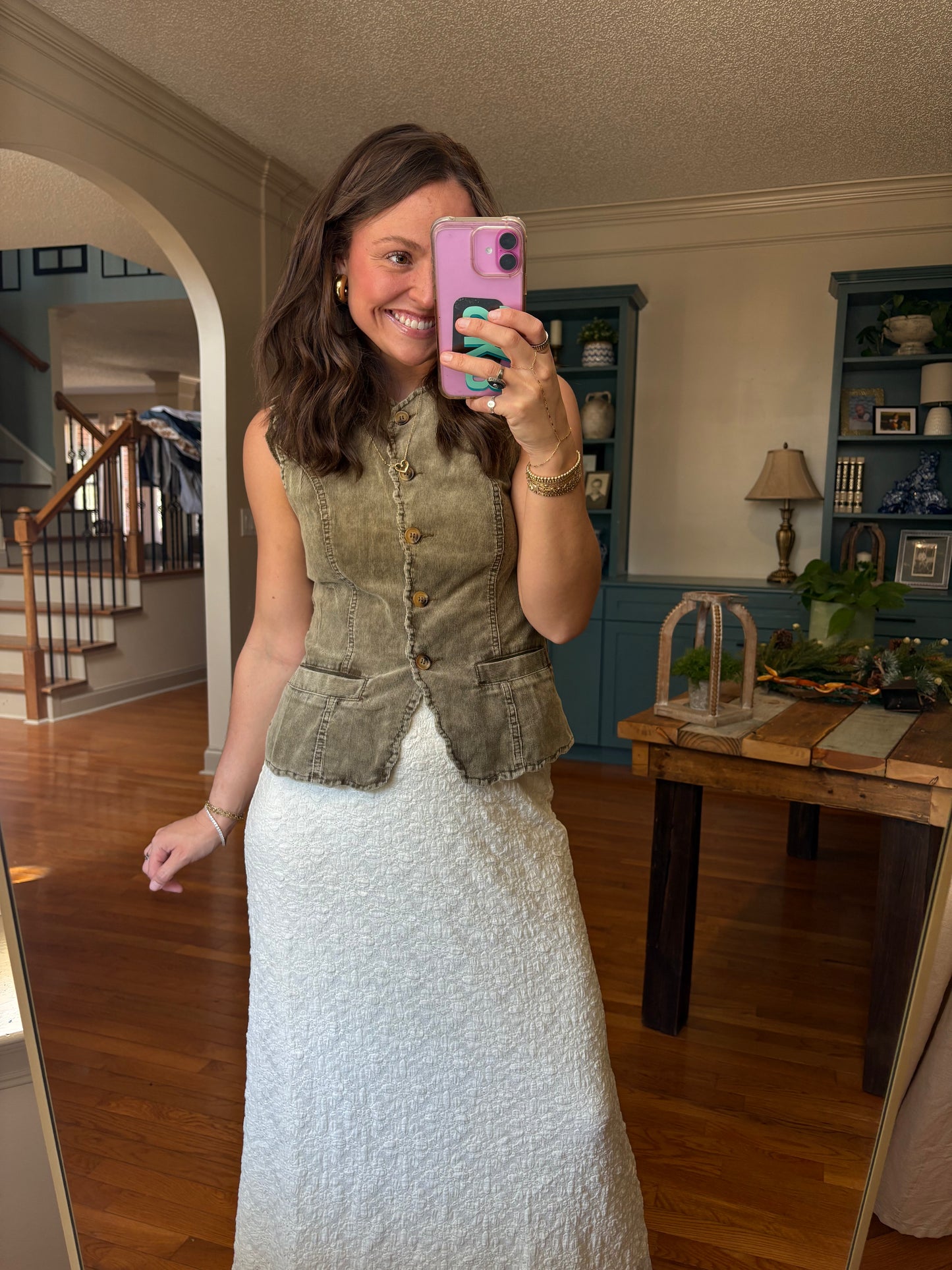 Corduroy Crush Button Front Vest