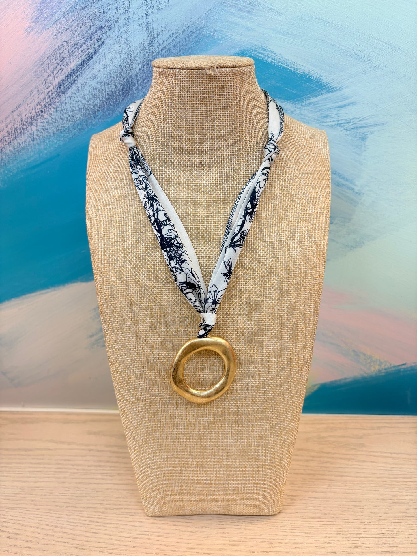 Roman Navy Floral Scarf Necklace