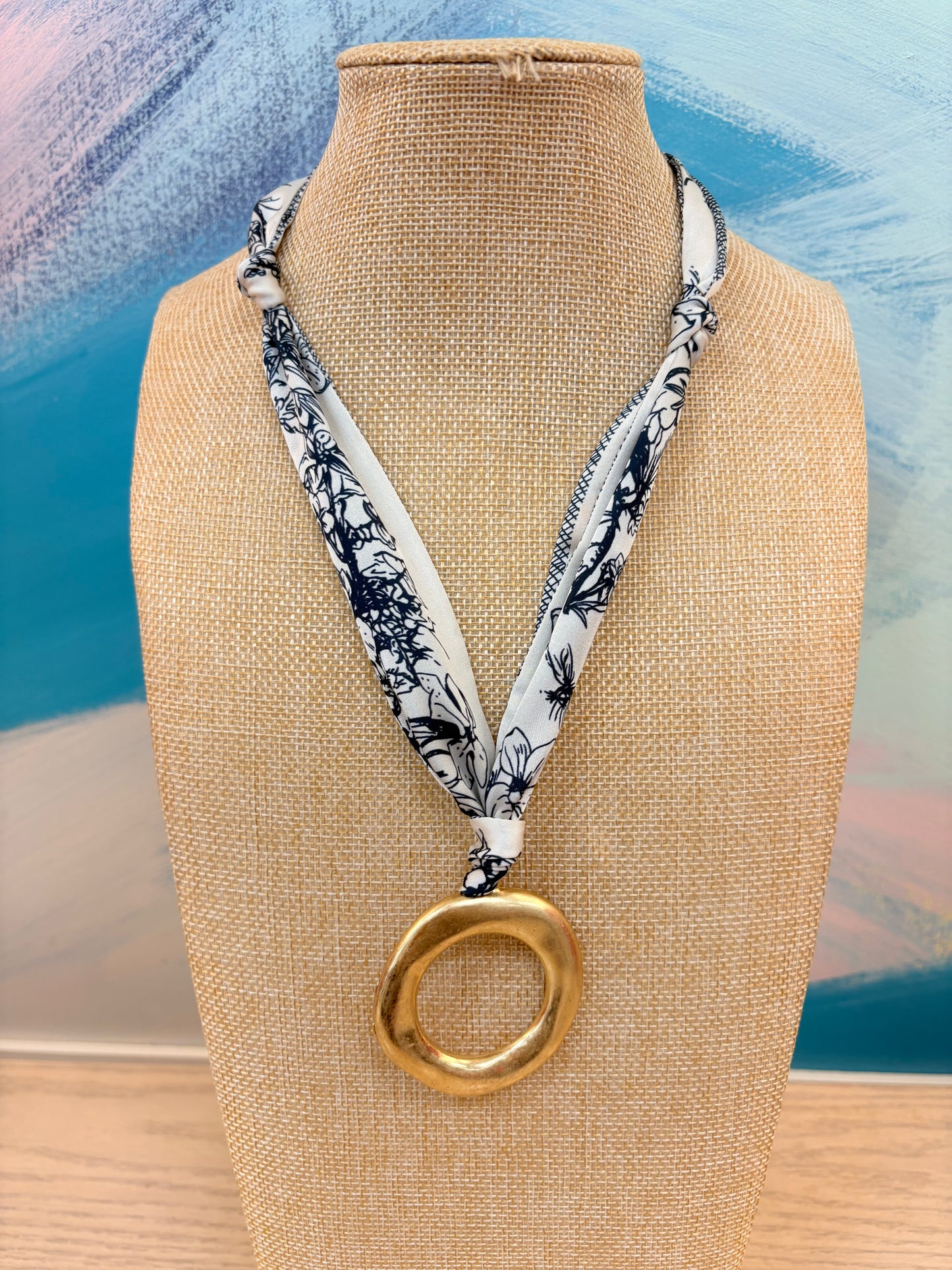 Roman Navy Floral Scarf Necklace