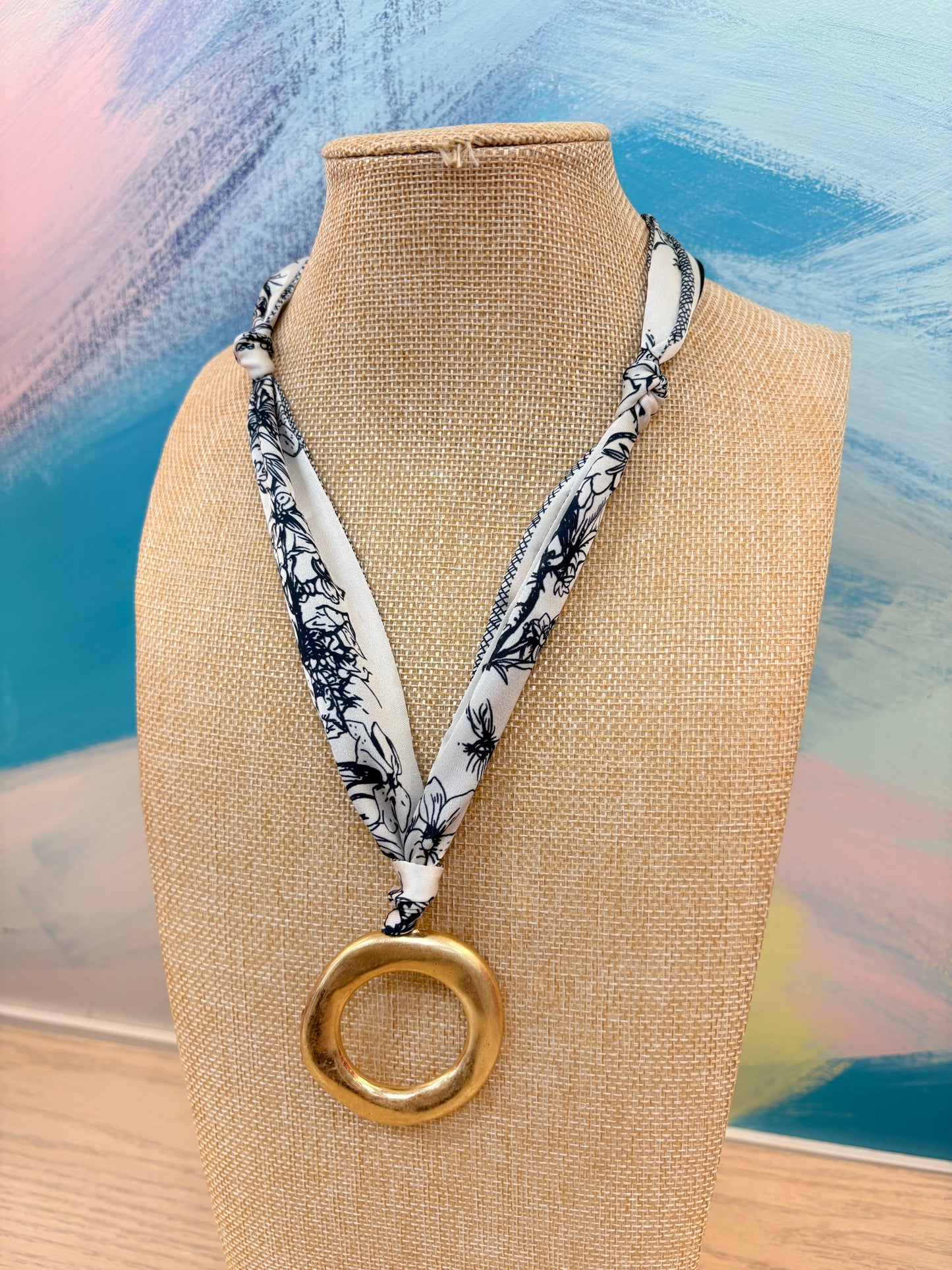 Roman Navy Floral Scarf Necklace