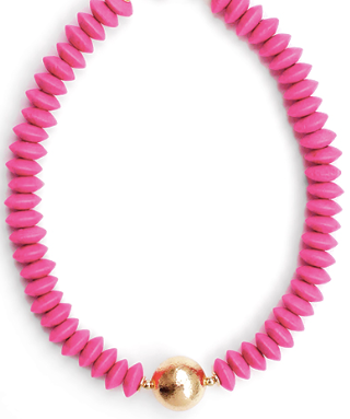 Rosalyn Wooden Bead Metal Ball Necklace