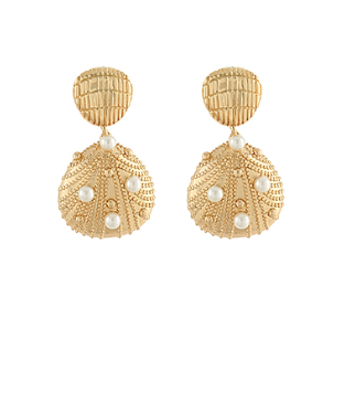 Heidi Textured Shell & Pearl Drop Earrings