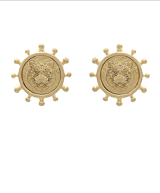 Tiger Face Hammered Coin Earrings
