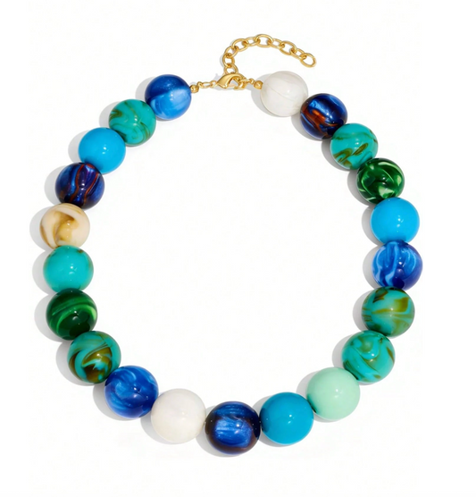 Maurice Resin Beaded Blue Necklace