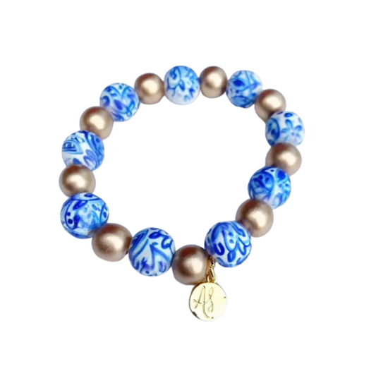Blue-White Gold Beaded Bracelets
