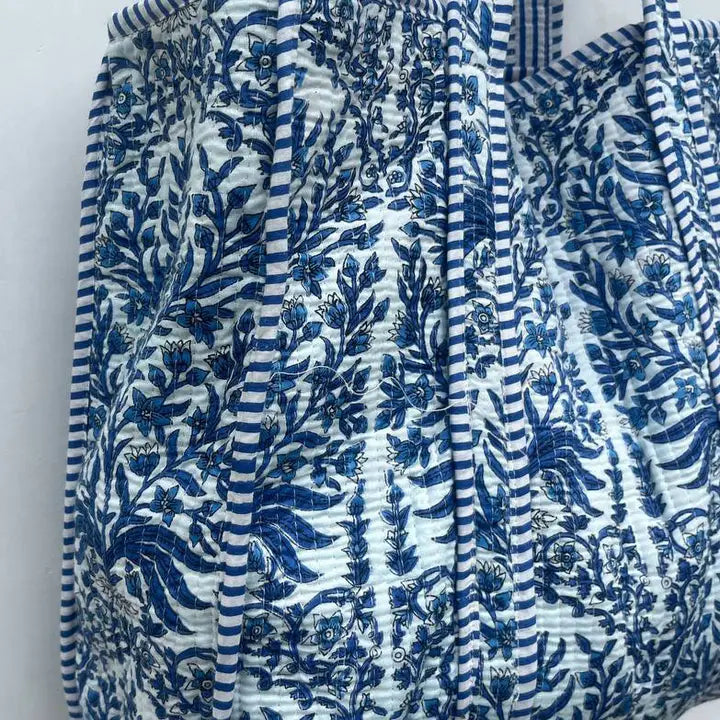 Blue Bloom Quilted Tote Bag