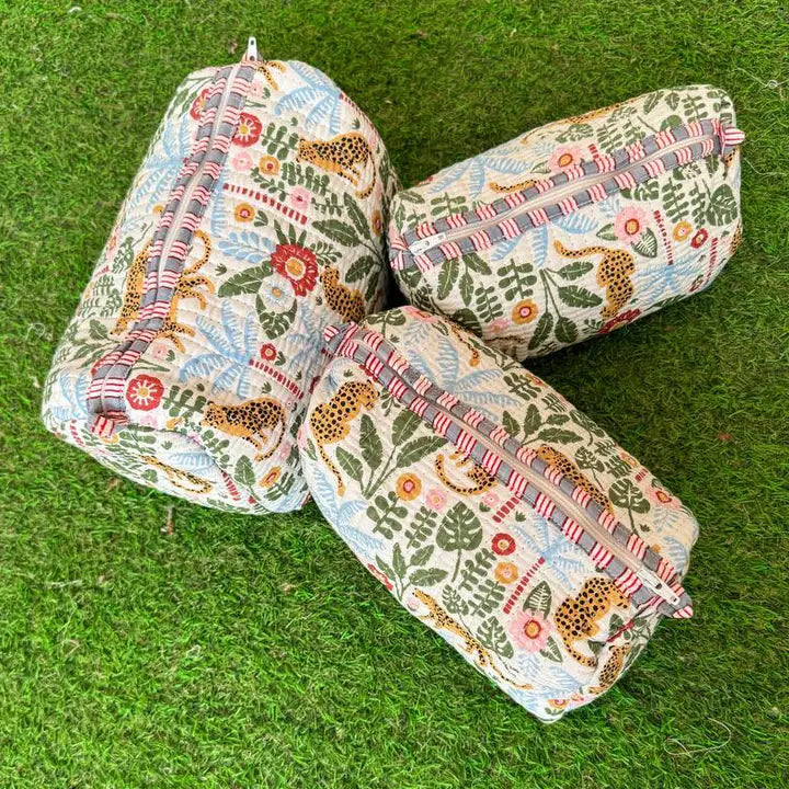 Leopard in Bloom Quilted Cosmetic Bag Set