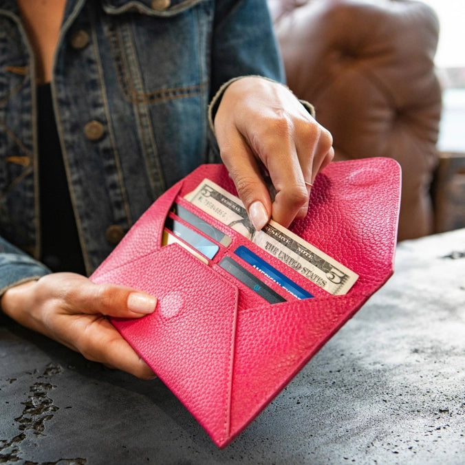 Pink Otto Angelino Top Grain Leather Wallet