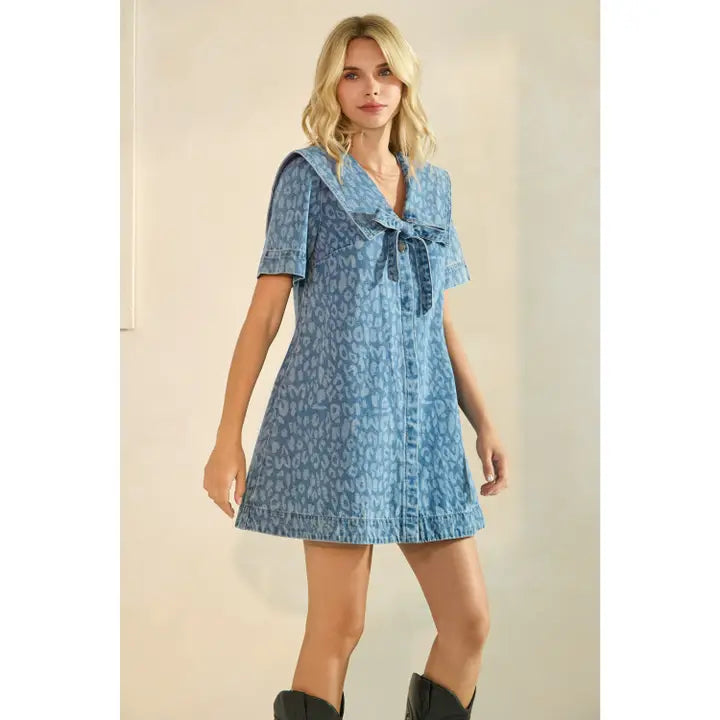 Spotted in Denim Leopard Mini Dress