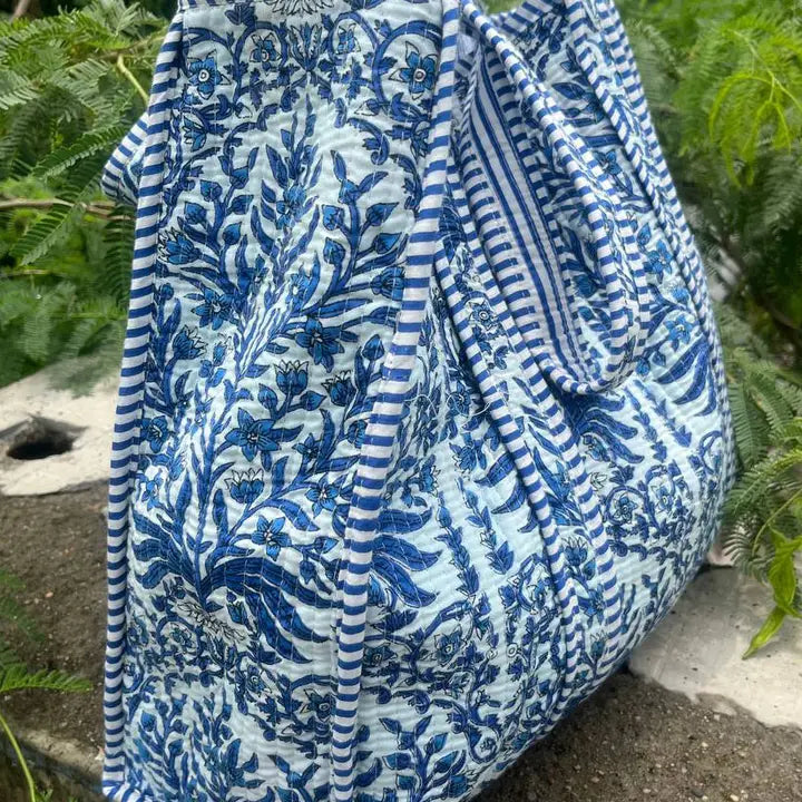 Blue Bloom Quilted Tote Bag
