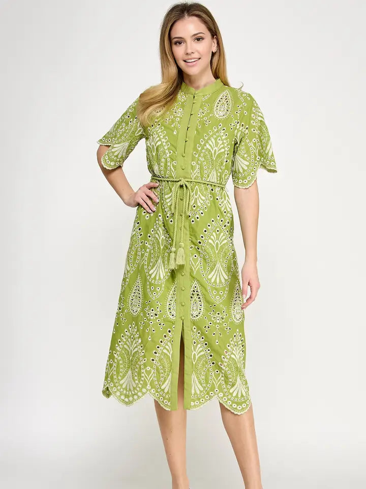 Verdant Vogue Eyelet Midi Dress