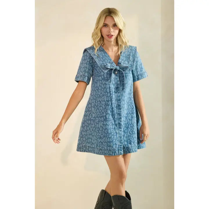 Spotted in Denim Leopard Mini Dress