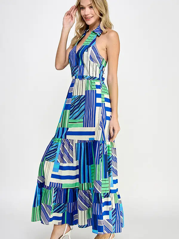 Ocean Mirage Halter Maxi Dress