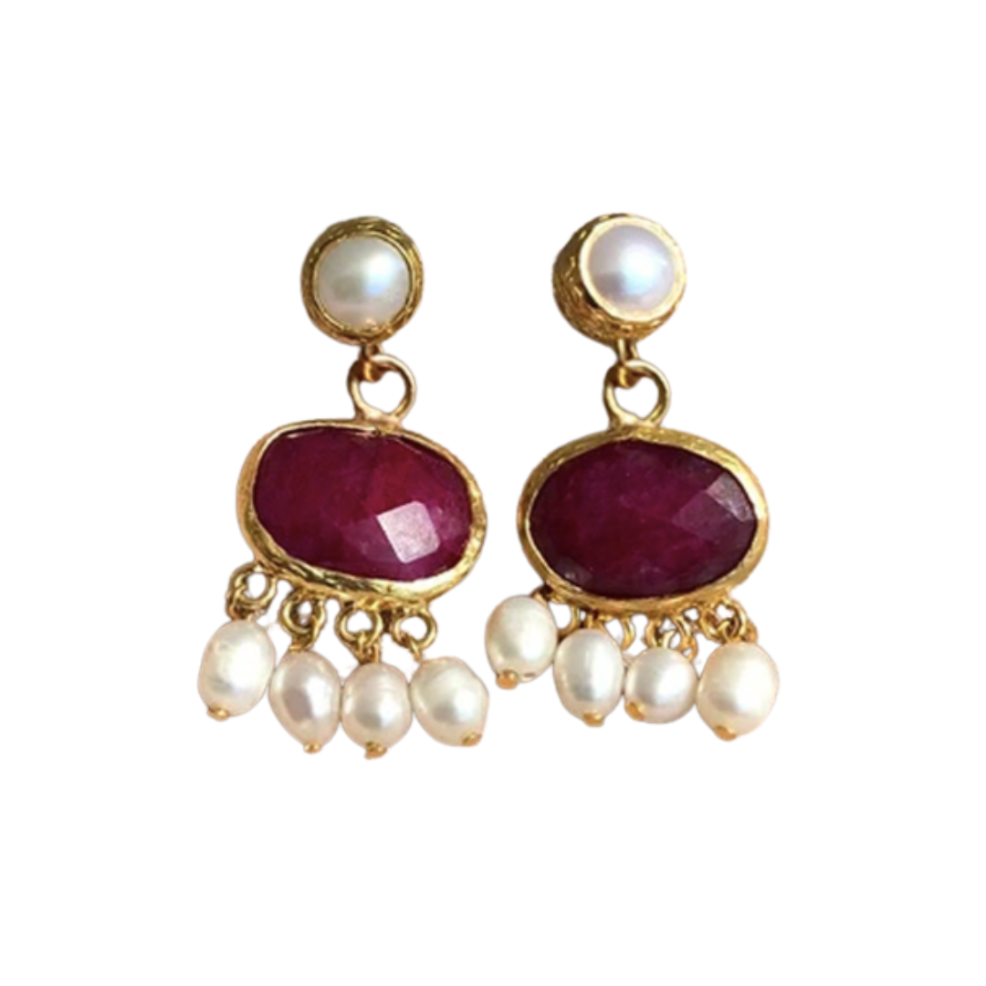 Clara Ruby Pearl Earrings